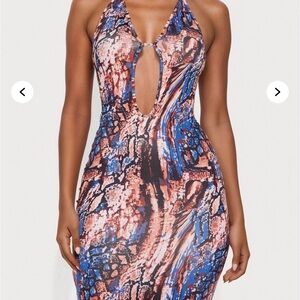 Fashion Nova Pink and Blue Halter Maxi Dress